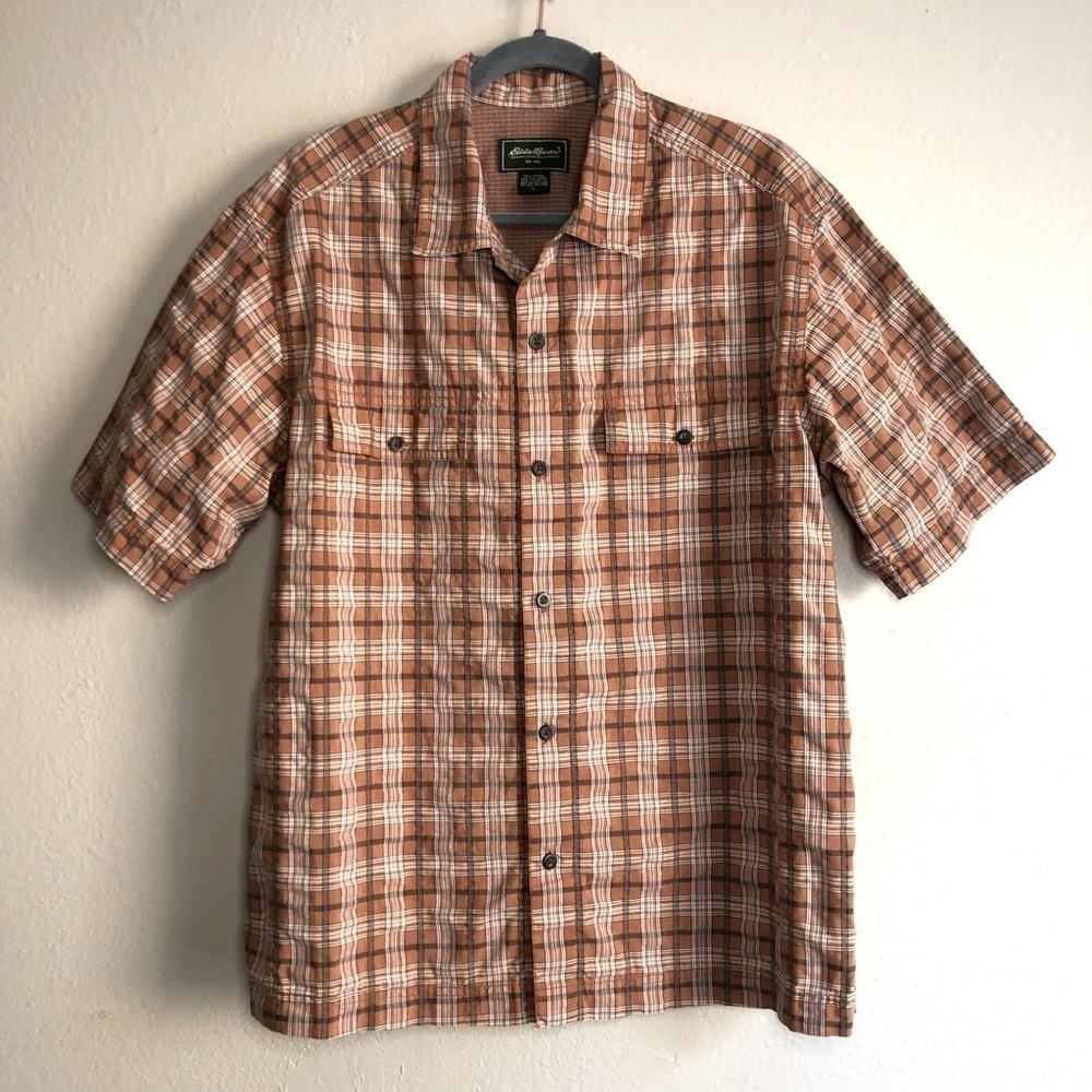 Vintage Eddie Bauer Plaid Short Sleeves Button Down Shirt Size L